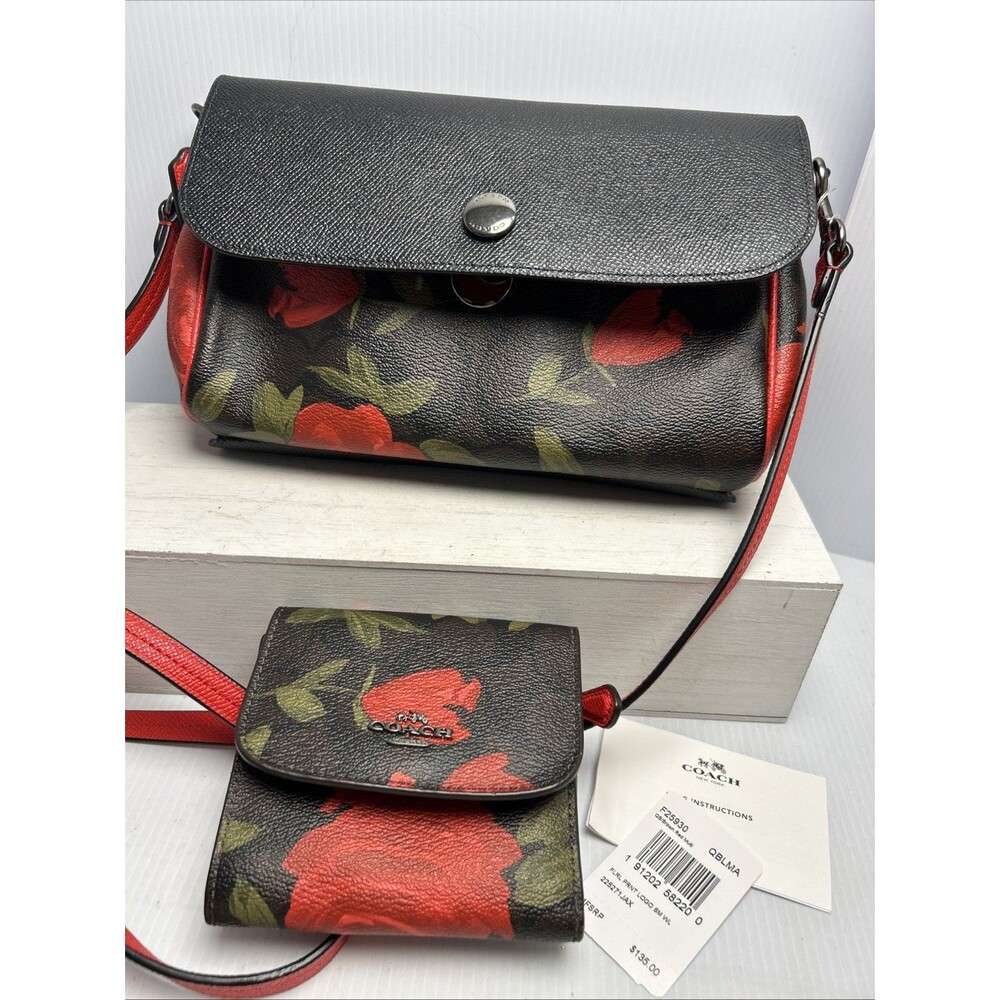 Coach F28188 Reversible Flap Crossbody Bag & Wallet Set Rose Floral Camo